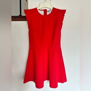 MSGM: Red A-Line Dress with Flutter Sleeves for Wedding Guest